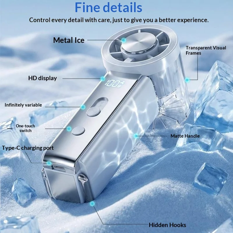 Y63 Handheld Mini Fan Ice Compress Cooling 3000mAh USB-C HD Display Portable Fan for Outdoor Hiking - Grey