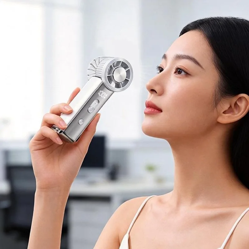Y63 Handheld Mini Fan Ice Compress Cooling 3000mAh USB-C HD Display Portable Fan for Outdoor Hiking - Grey