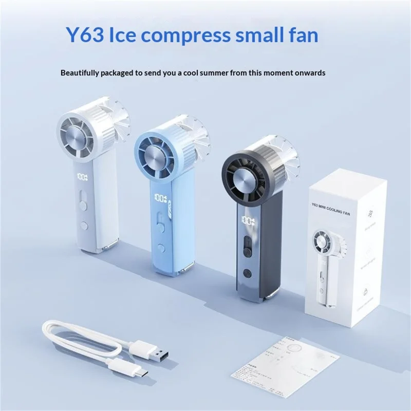 Y63 Handheld Mini Fan Ice Compress Cooling 3000mAh USB-C HD Display Portable Fan for Outdoor Hiking - Grey