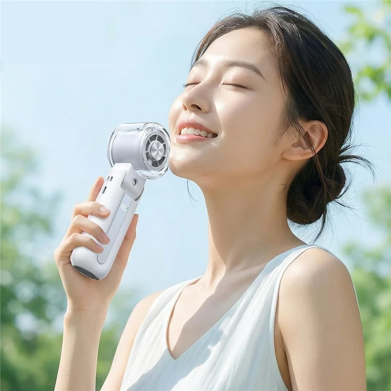 Y70 Foldable Ice Spray Fan 16°C Cooling Mist 3600mAh Portable Handheld Neck Desktop Fan for Summer Outdoor - White