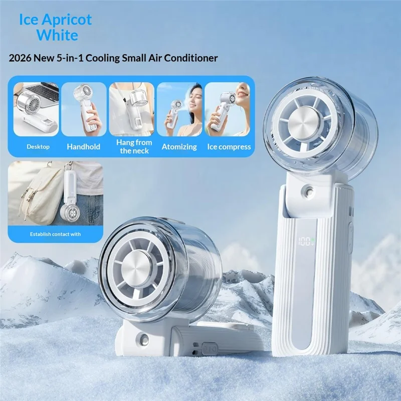 Y70 Foldable Ice Spray Fan 16°C Cooling Mist 3600mAh Portable Handheld Neck Desktop Fan for Summer Outdoor - White