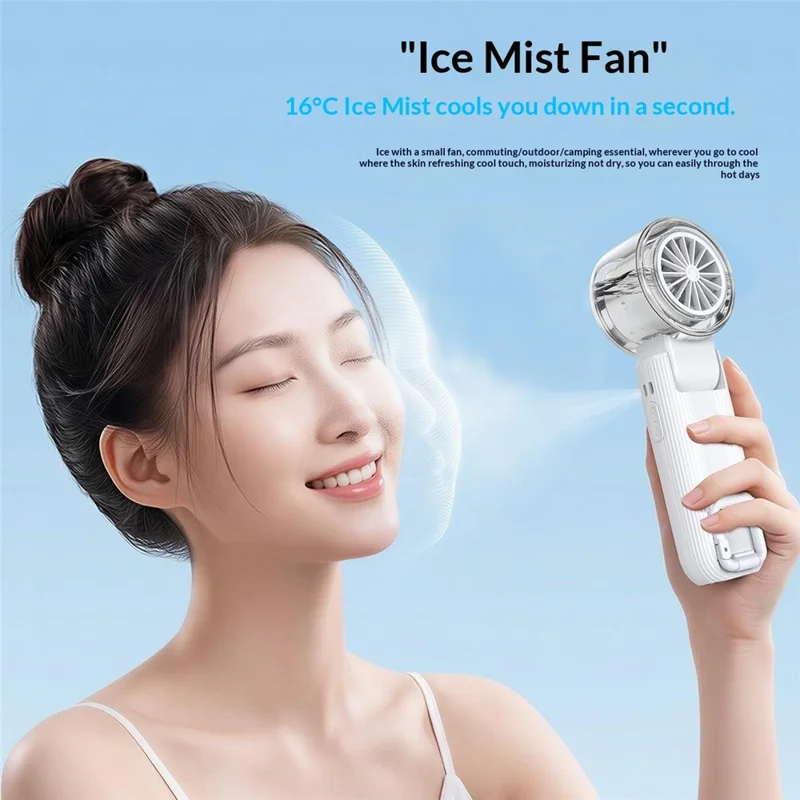 Y70 Foldable Ice Spray Fan 16°C Cooling Mist 3600mAh Portable Handheld Neck Desktop Fan for Summer Outdoor - White