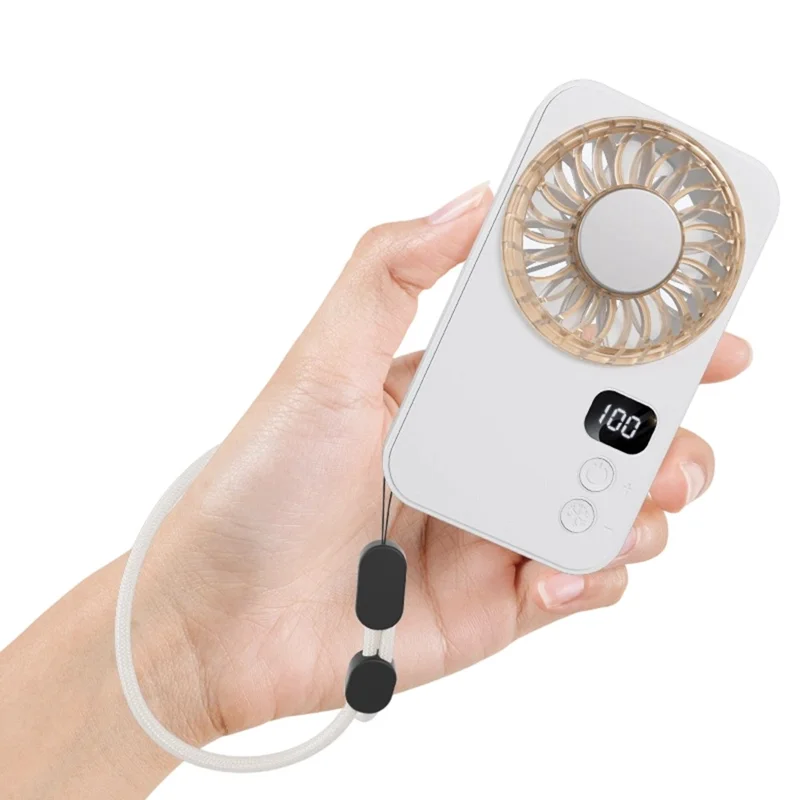X28 Ultra-Slim Card Design Cooling Fan Pocket Desktop Portable Handheld Mini Fan with Hand Strap - White