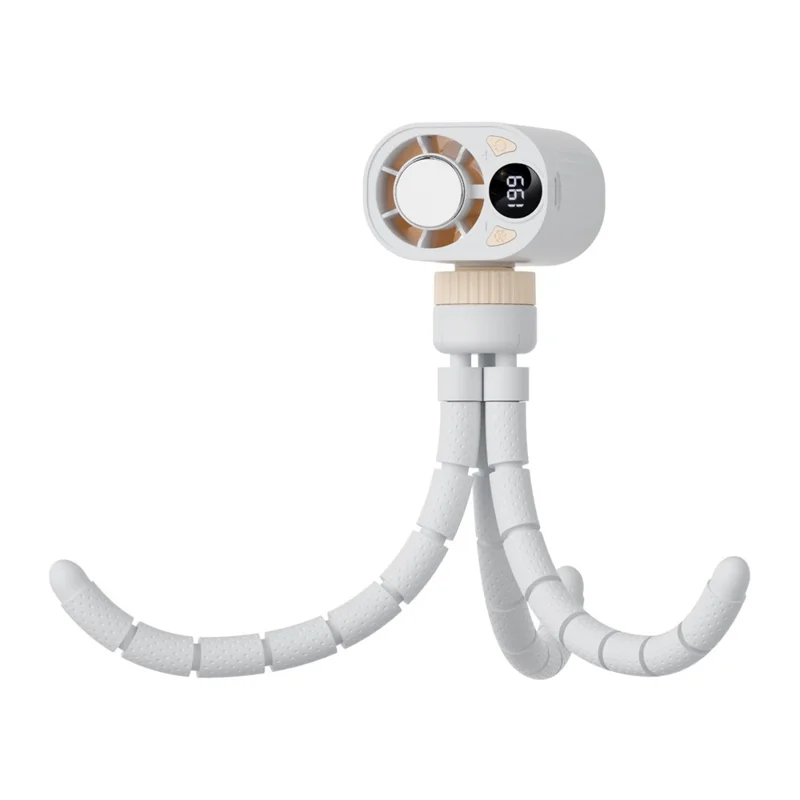 X31 Octopus Tripod Fan Semiconductor Cooling Handheld Turbo Fan with Digital Display for Baby Stroller - White