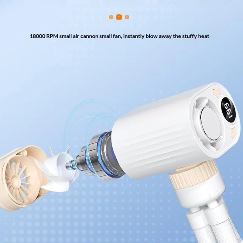 X31 Octopus Tripod Fan Semiconductor Cooling Handheld Turbo Fan with Digital Display for Baby Stroller - White