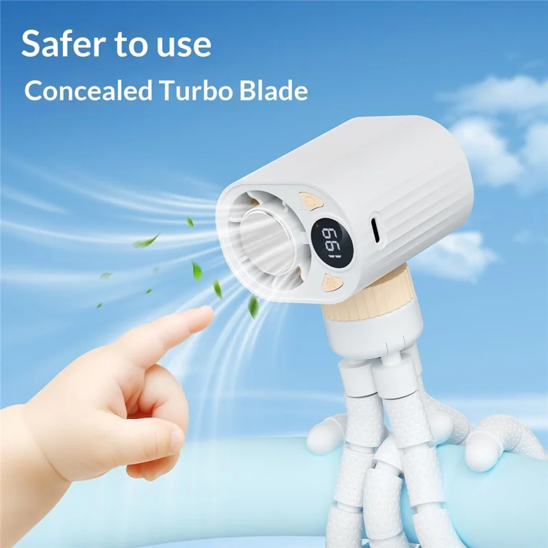 X31 Octopus Tripod Fan Semiconductor Cooling Handheld Turbo Fan with Digital Display for Baby Stroller - White