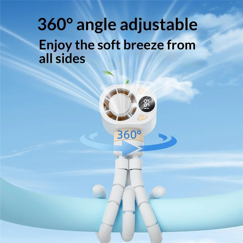 X31 Octopus Tripod Fan Semiconductor Cooling Handheld Turbo Fan with Digital Display for Baby Stroller - White