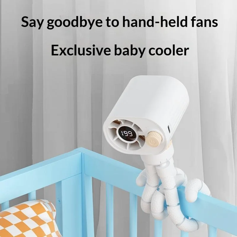 X31 Octopus Tripod Fan Semiconductor Cooling Handheld Turbo Fan with Digital Display for Baby Stroller - White