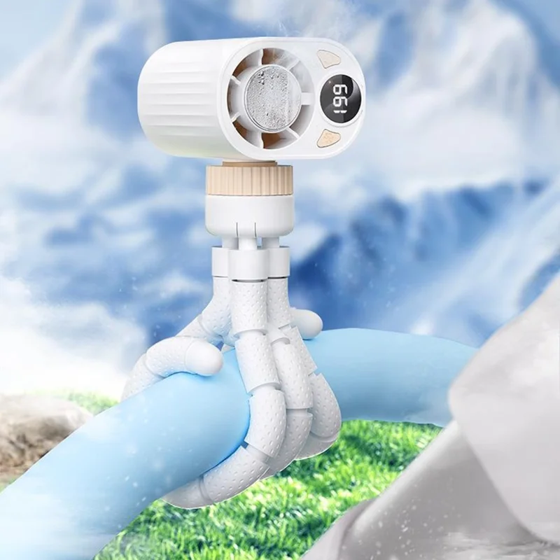 X31 Octopus Tripod Fan Semiconductor Cooling Handheld Turbo Fan with Digital Display for Baby Stroller - White