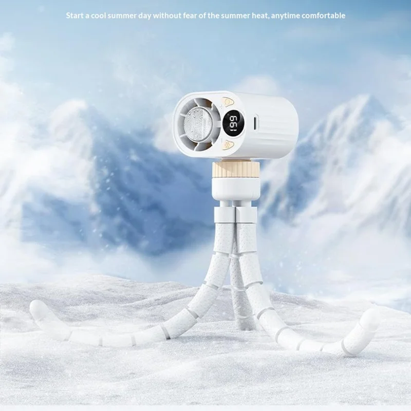 X31 Octopus Tripod Fan Semiconductor Cooling Handheld Turbo Fan with Digital Display for Baby Stroller - White