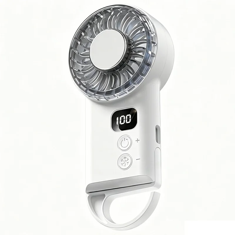 Ventilatore Portatile X33 con Raffreddamento a Semiconduttore 1800mAh, Display LED, Mini Ventilatore da Tavolo con Gancio - Bianco