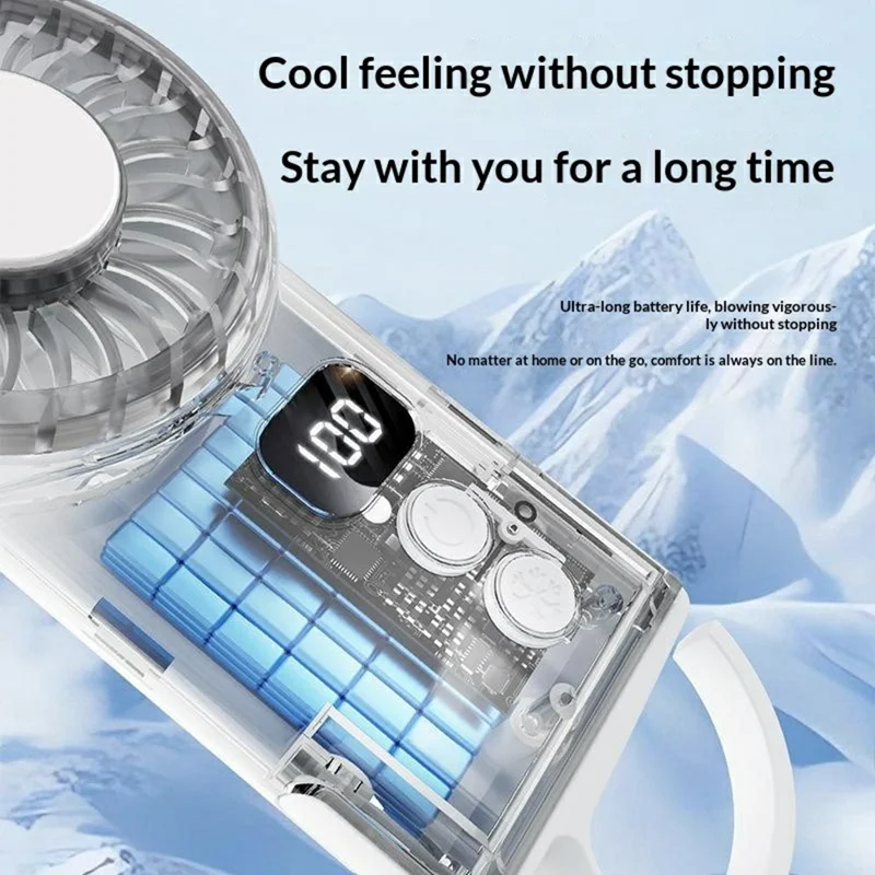 Ventilatore Portatile X33 con Raffreddamento a Semiconduttore 1800mAh, Display LED, Mini Ventilatore da Tavolo con Gancio - Bianco
