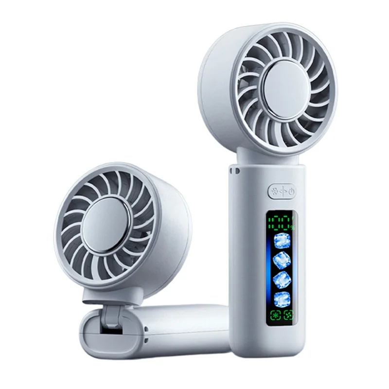 M814 Handheld Folding Fan 3000mAh Dual TEC Cooling Dynamic Screen Portable Neck Hanging Desktop Fan for Summer - White