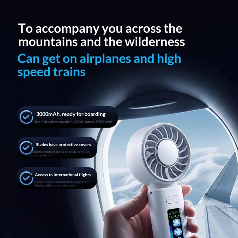 M814 Handheld Folding Fan 3000mAh Dual TEC Cooling Dynamic Screen Portable Neck Hanging Desktop Fan for Summer - White