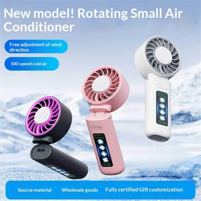 M814 Handheld Folding Fan 3000mAh Dual TEC Cooling Dynamic Screen Portable Neck Hanging Desktop Fan for Summer - White