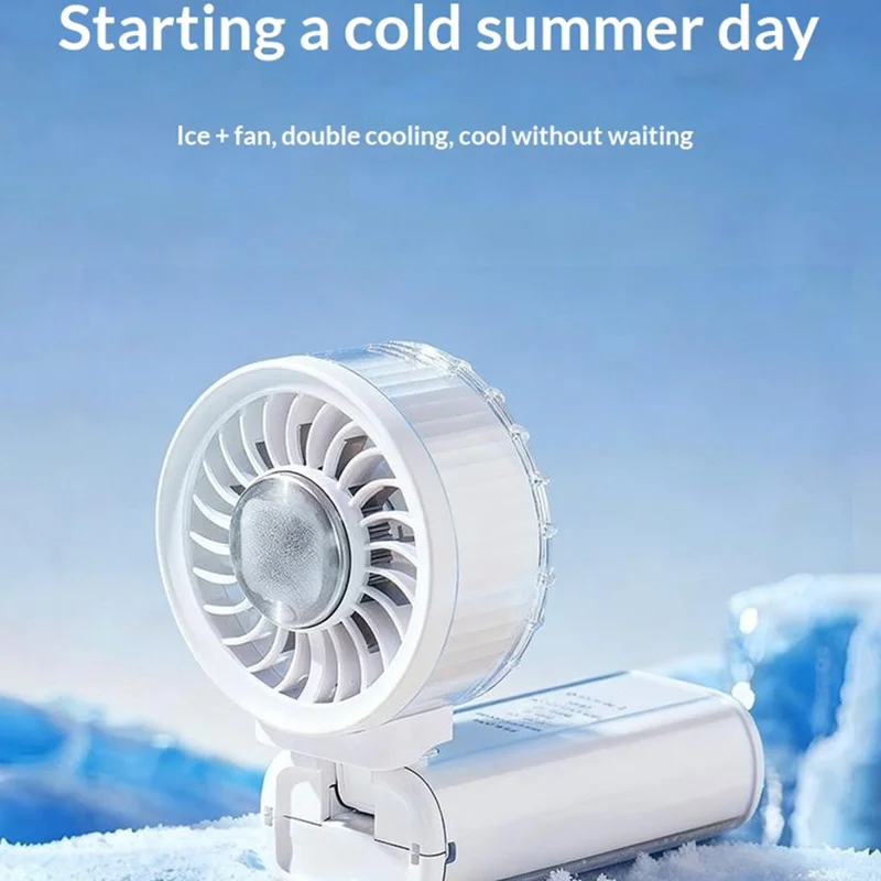 H06 Transparent Folding Handheld Neck Hanging Fan 3600mAh Semiconductor Cooling Portable Desktop Fan - White