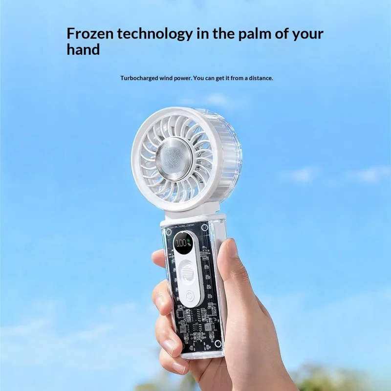 H06 Transparent Folding Handheld Neck Hanging Fan 3600mAh Semiconductor Cooling Portable Desktop Fan - White