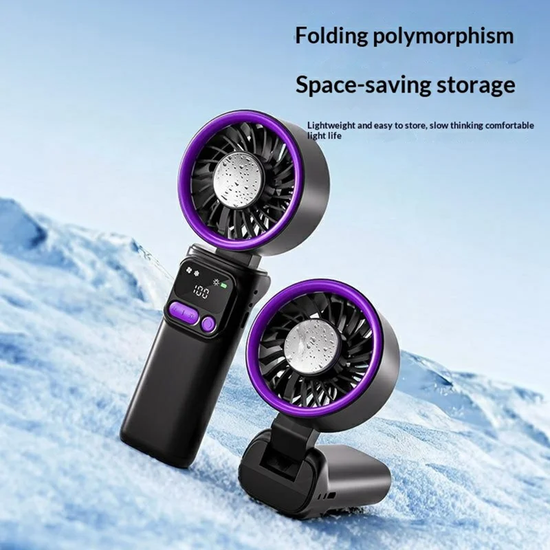K822 Portable Handheld Fan Semiconductor Cooling 3-Speed Foldable Mini Electric Fan with Smart Digital Display - Grey