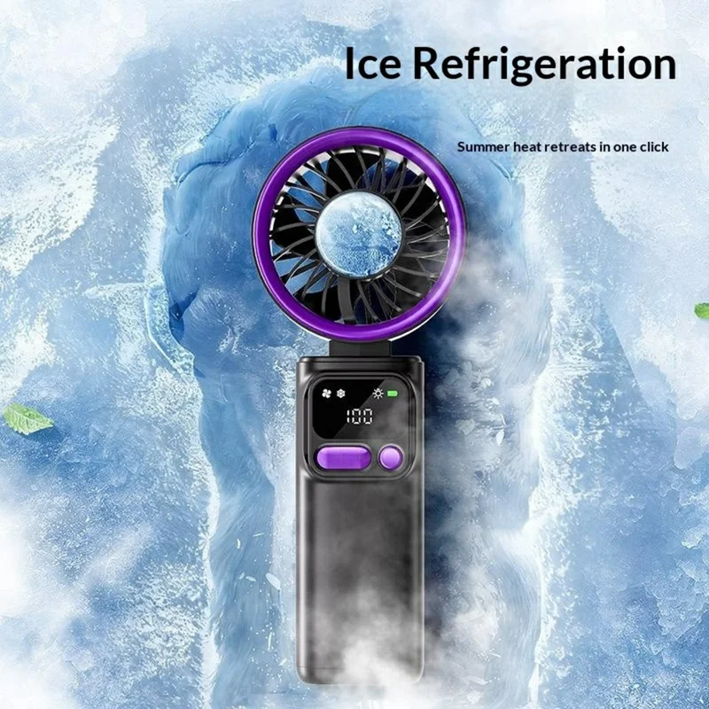 K822 Portable Handheld Fan Semiconductor Cooling 3-Speed Foldable Mini Electric Fan with Smart Digital Display - Grey
