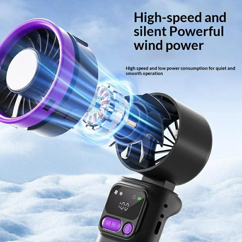 K822 Portable Handheld Fan Semiconductor Cooling 3-Speed Foldable Mini Electric Fan with Smart Digital Display - Grey