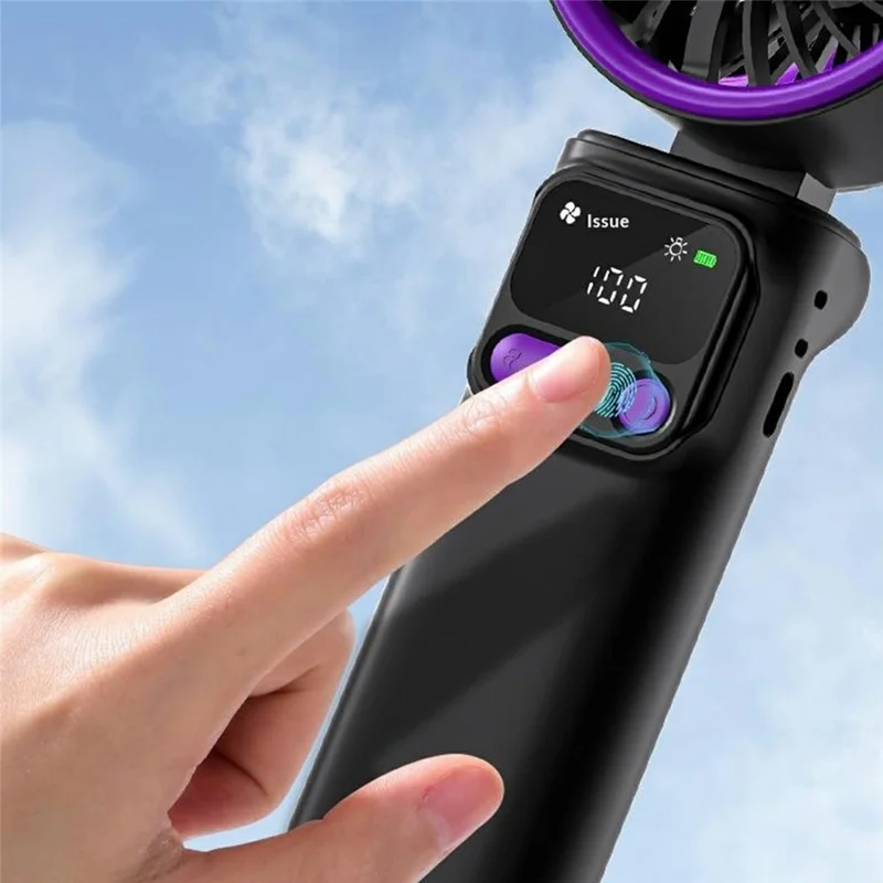 K822 Portable Handheld Fan Semiconductor Cooling 3-Speed Foldable Mini Electric Fan with Smart Digital Display - Grey