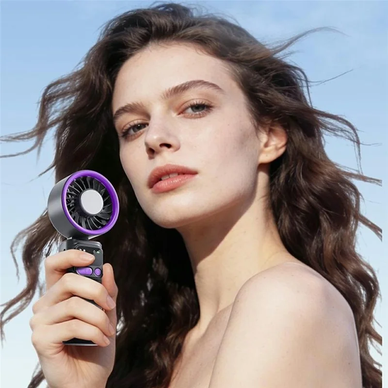 K822 Portable Handheld Fan Semiconductor Cooling 3-Speed Foldable Mini Electric Fan with Smart Digital Display - Grey