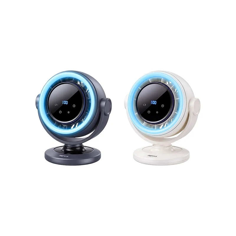REMAX RS-ZF26 Star Ring RGB Lichtventilator 3600mAh 100-trapsloze Regelbare Automatische Oscillerende Tafelventilator - Beige