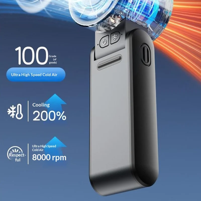 H21 Portable Semiconductor Cooling Fan 4000mAh 8000RPM Silent Handheld Foldable Neck Hanging Desktop Fan - Grey