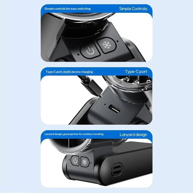H21 Portable Semiconductor Cooling Fan 4000mAh 8000RPM Silent Handheld Foldable Neck Hanging Desktop Fan - Grey