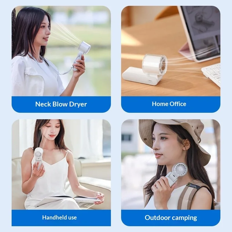 H21 Portable Semiconductor Cooling Fan 4000mAh 8000RPM Silent Handheld Foldable Neck Hanging Desktop Fan - Grey
