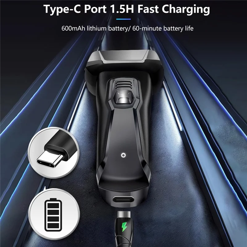 RUNWE Electric Shaver 3D Floating Head IPX6 Waterproof Type-C Fast Charging Razor for Men