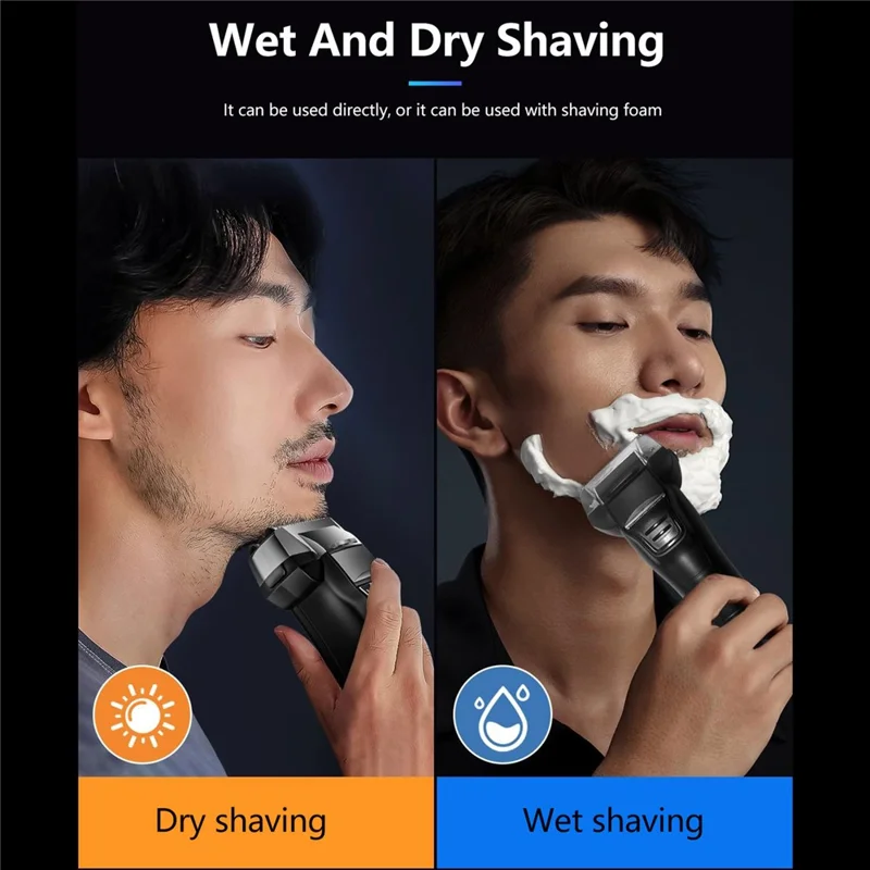 RUNWE Electric Shaver 3D Floating Head IPX6 Waterproof Type-C Fast Charging Razor for Men