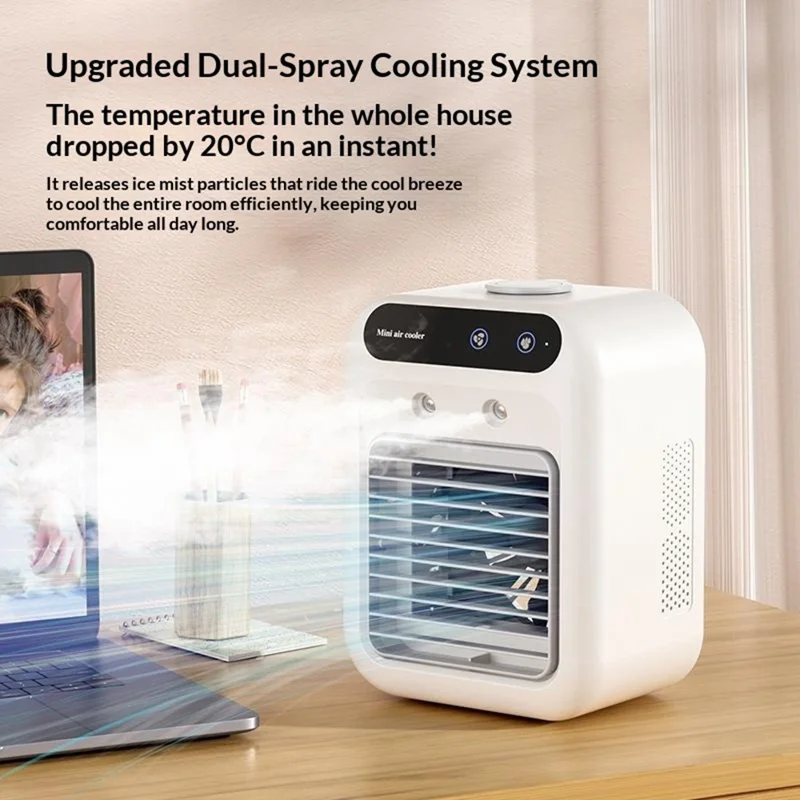 L7 Mini Air Cooler 500ml Humidifier Cooling Fan 9-Blade Spiral Design for Home Office