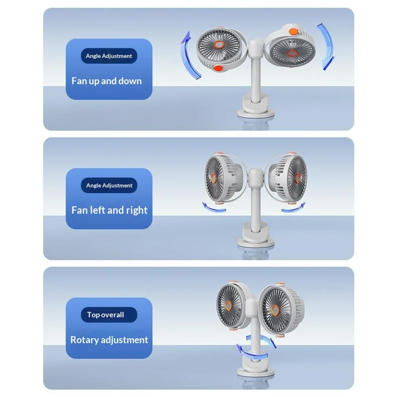 S19 Portable Dual Head Clip Fan 5V 5W Wall Mount Desktop Fan for Office Car Camping