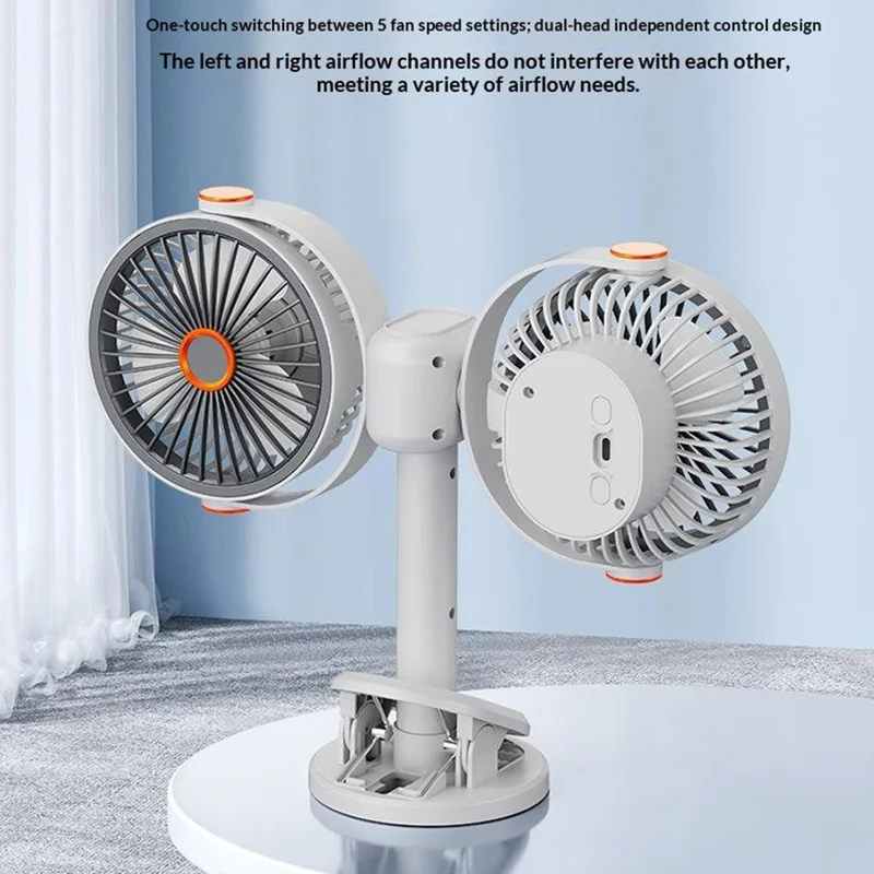 S19 Portable Dual Head Clip Fan 5V 5W Wall Mount Desktop Fan for Office Car Camping