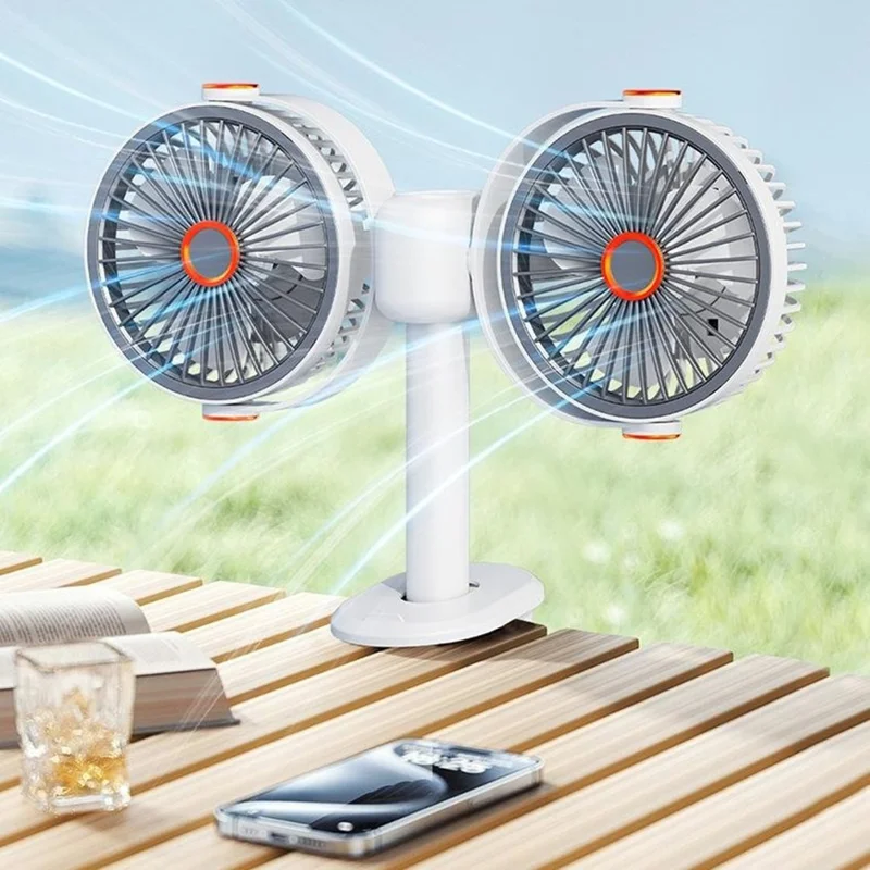 S19 Portable Dual Head Clip Fan 5V 5W Wall Mount Desktop Fan for Office Car Camping