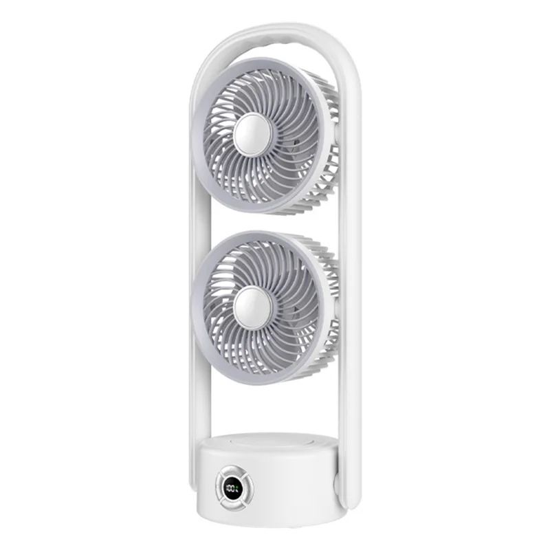 Y-9 Dual Head Folding Fan Rechargeable Twin Turbine Vertical Horizontal Hanging Circulating Fan - White