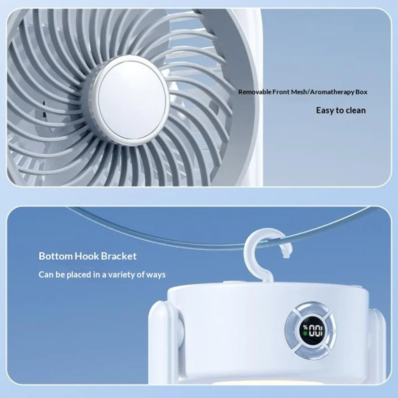 Y-9 Dual Head Folding Fan Rechargeable Twin Turbine Vertical Horizontal Hanging Circulating Fan - White