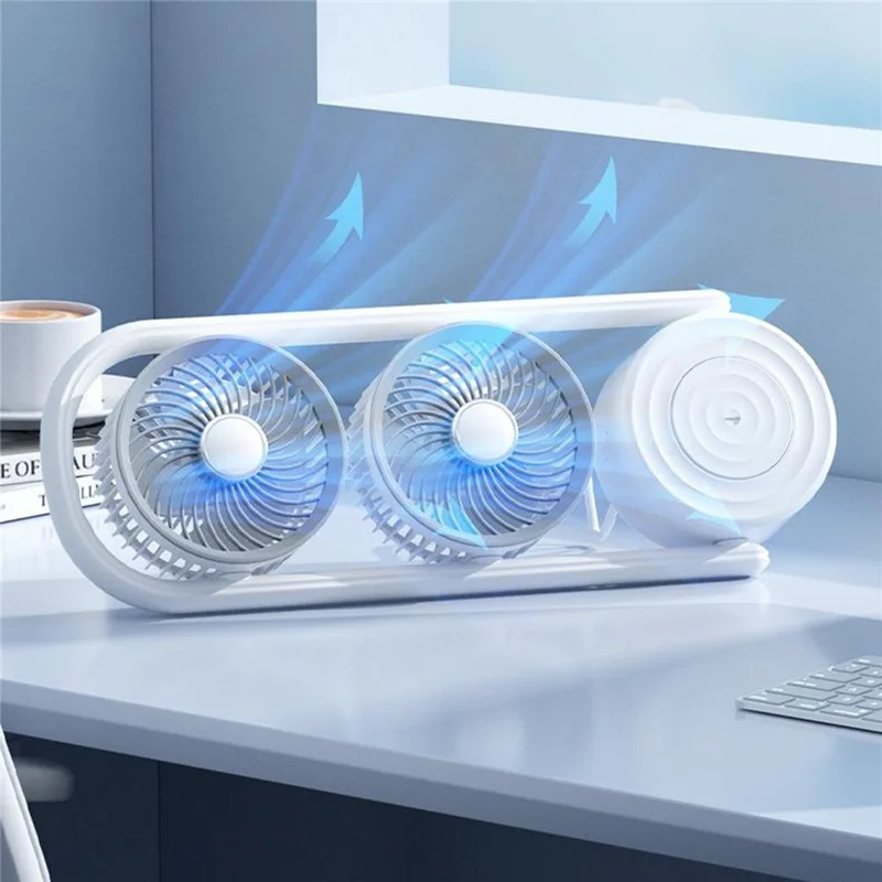 Y-9 Dual Head Folding Fan Rechargeable Twin Turbine Vertical Horizontal Hanging Circulating Fan - White