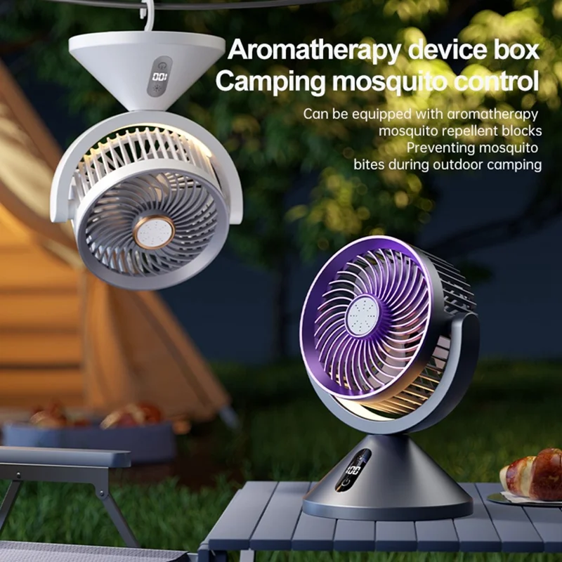 Y-7 Desktop Circulation Fan LED Display 100 Speed Stepless Adjustable Cooling Fan with Night Light for Bedroom Office Camping - Grey Purple