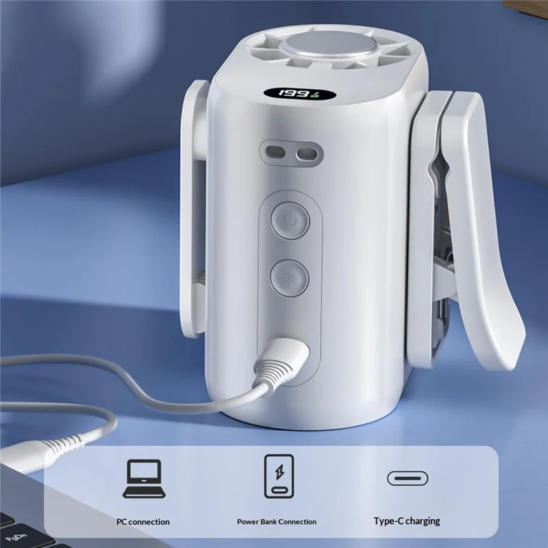 F-070 Ventoinha Portátil de Cintura com Arrefecimento Semicondutor e 5 Velocidades, Mini Ventilador para Trabalho ao Ar Livre - Branco