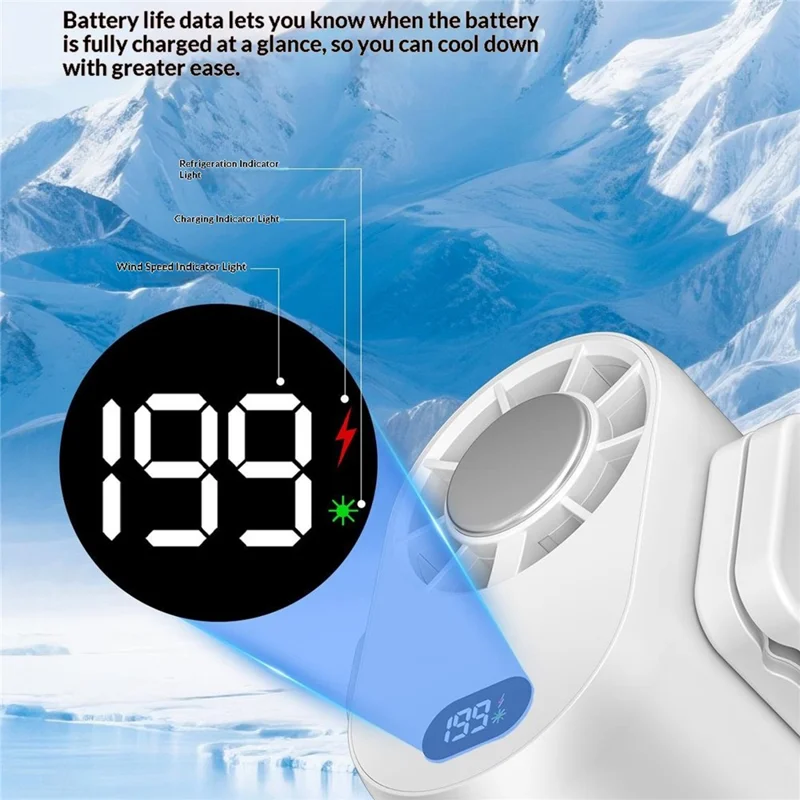 F-070 Ventoinha Portátil de Cintura com Arrefecimento Semicondutor e 5 Velocidades, Mini Ventilador para Trabalho ao Ar Livre - Branco
