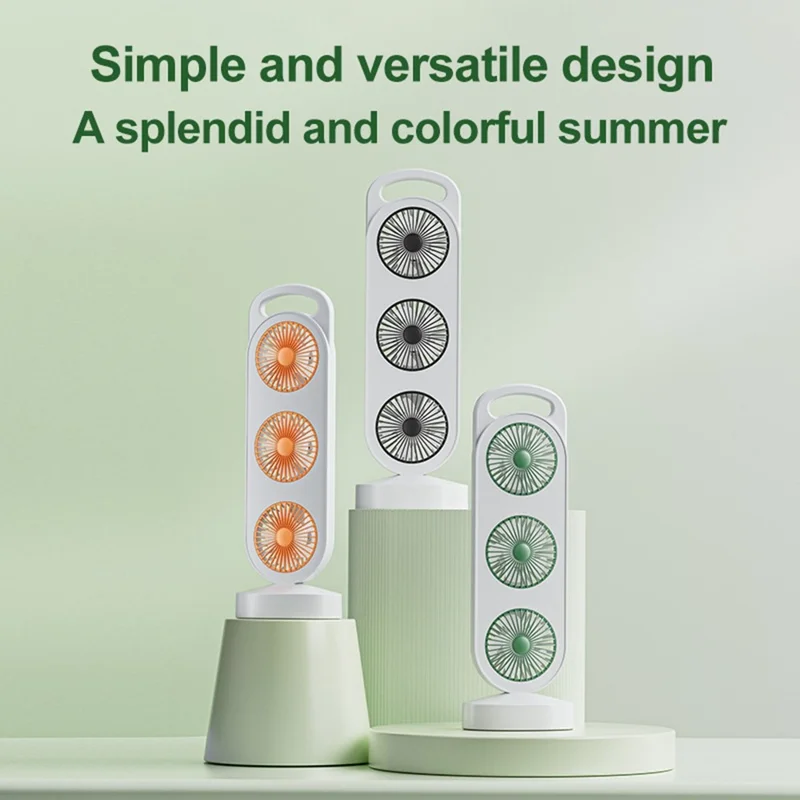 S16 3-Head Desktop Fan USB Rechargeable Portable Stand Fan 3-Speed for Office Camping - Green