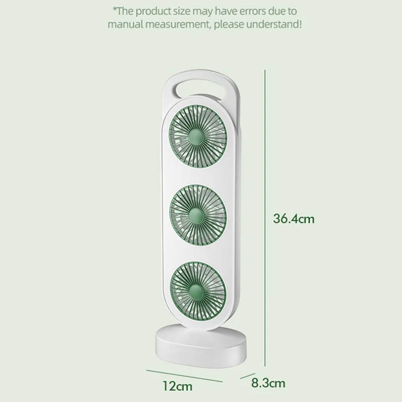 S16 3-Head Desktop Fan USB Rechargeable Portable Stand Fan 3-Speed for Office Camping - Green
