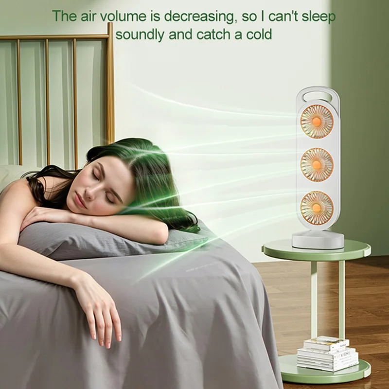 S16 3-Head Desktop Fan USB Rechargeable Portable Stand Fan 3-Speed for Office Camping - Green
