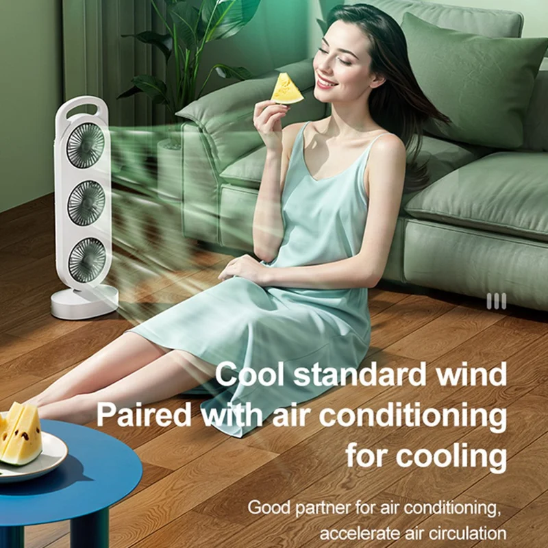 S16 3-Head Desktop Fan USB Rechargeable Portable Stand Fan 3-Speed for Office Camping - Green