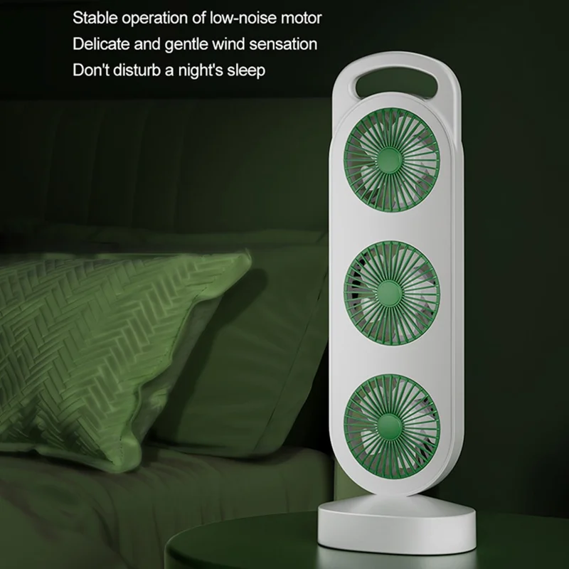 S16 3-Head Desktop Fan USB Rechargeable Portable Stand Fan 3-Speed for Office Camping - Green