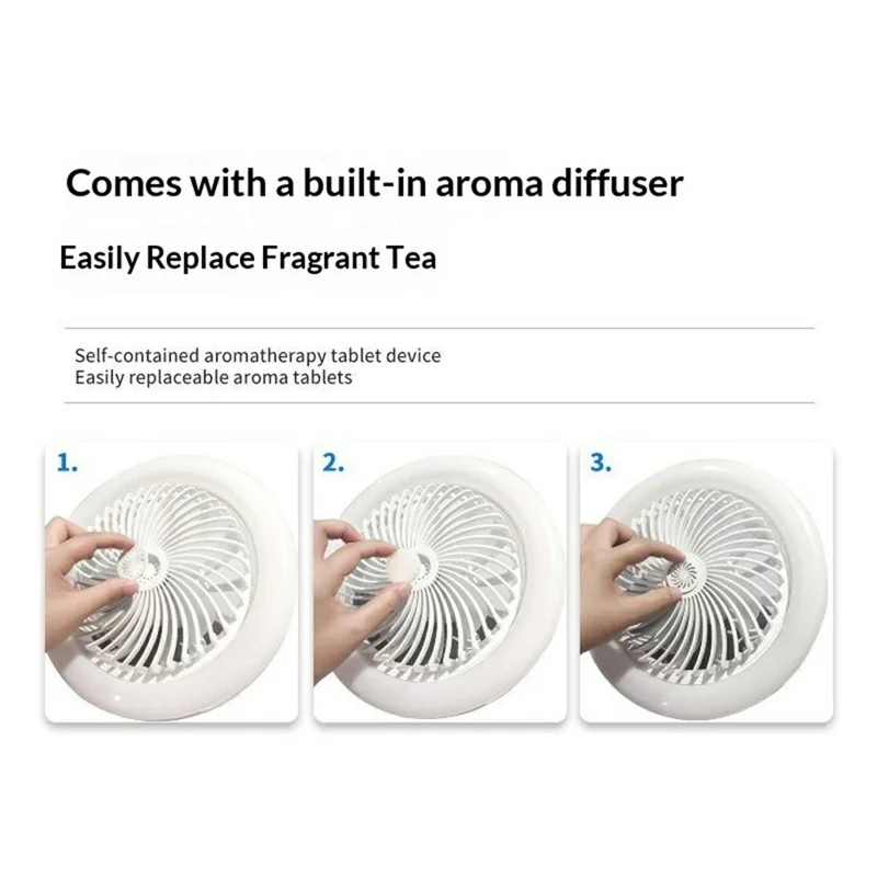 E27 Ceiling Fan Light Remote Control 3 Speeds Adjustable Aromatherapy Lamp for Bedroom Study Room - White