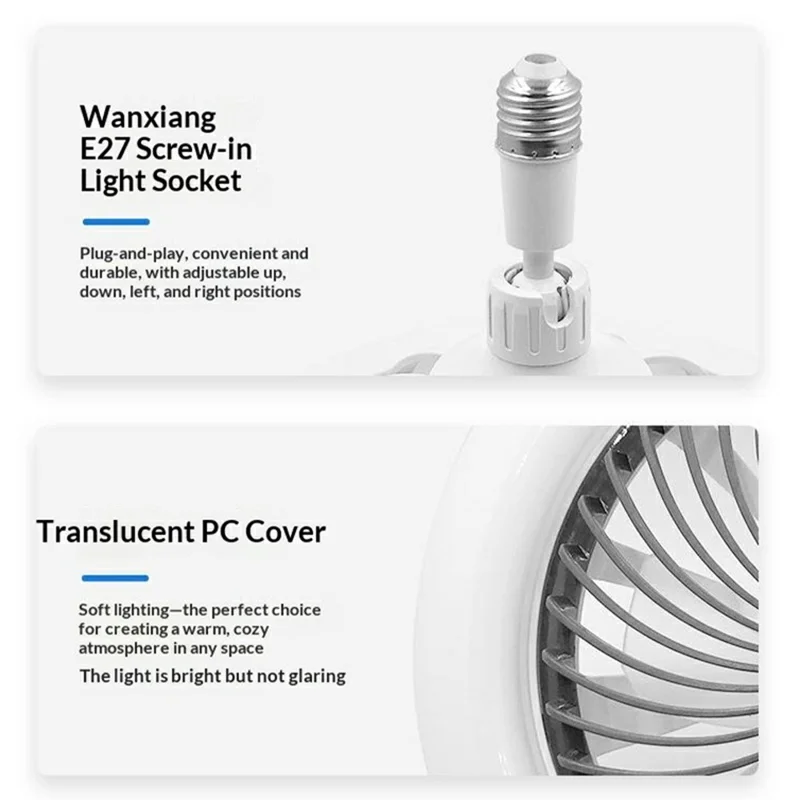E27 Ceiling Fan Light Remote Control 3 Speeds Adjustable Aromatherapy Lamp for Bedroom Study Room - White