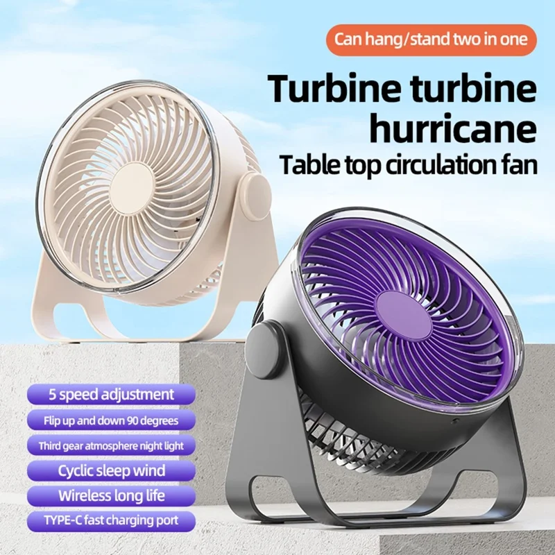 Z2 5-Speed Portable Circulation Desk Fan 1200mAh Type-C Rechargeable Cooling Fan - Grey